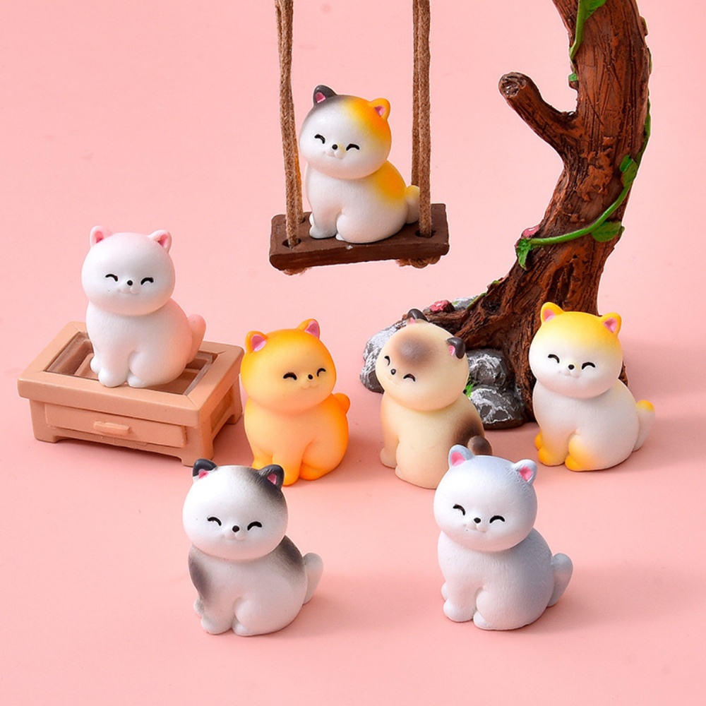 Bonsai Garden Miniature - 8-teiliges Set Niedliche Lächelnde Katzen Kleine
